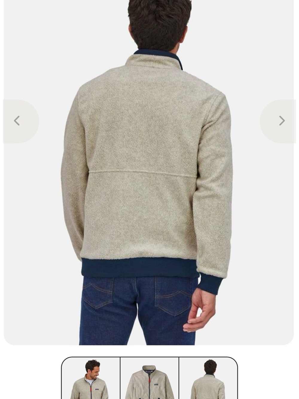 Patagonia Men’s Zip-Up Fleece Jacket in Light Beige with Navy Trim - Picture 2 of 10